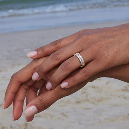 STORYJEWELLERY Gold Plated Wedding Bands for Women, Eternity Band Rings for Women, Cubic Zirconia Travel Wedding Ring, 18K Gold Plated Eternity Rings