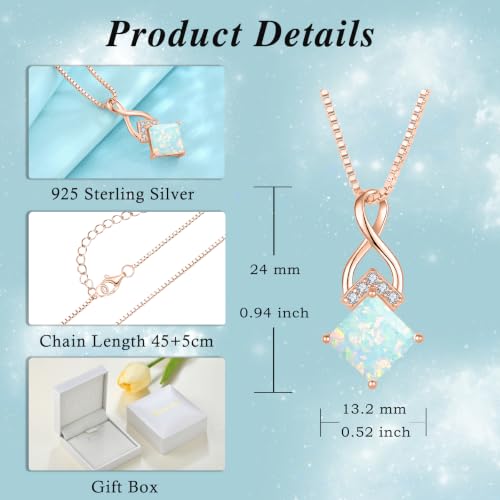 Infinity Necklace 925 Sterling Silver Princess Cut Pendant Birthstone Jewelry for Women - color: Golden Rose-lridescent White