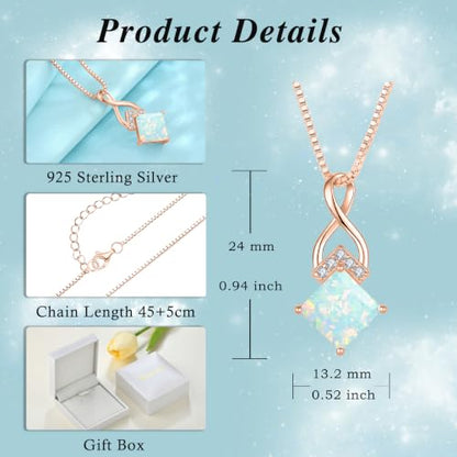 Infinity Necklace 925 Sterling Silver Princess Cut Pendant Birthstone Jewelry for Women - color: Golden Rose-lridescent White