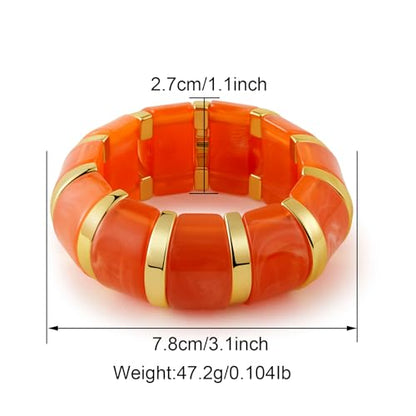 YBMYCM Acrylic Chunky Bangles Bracelets for Women Resin Gold-plated Stackable Stretch Bracelet Wide Wristbands Gift Jewelry - color: Orange