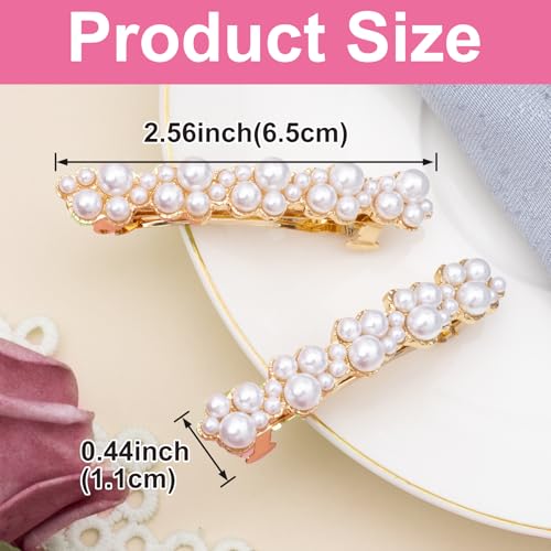 2 Pcs Pearl Hair Clips, Pearl-Embellished Barrette, Elegant Pearls Barrettes for Women, Party, Wedding, Daily Use, Graduation (Gold) - color: Pearl - Style A