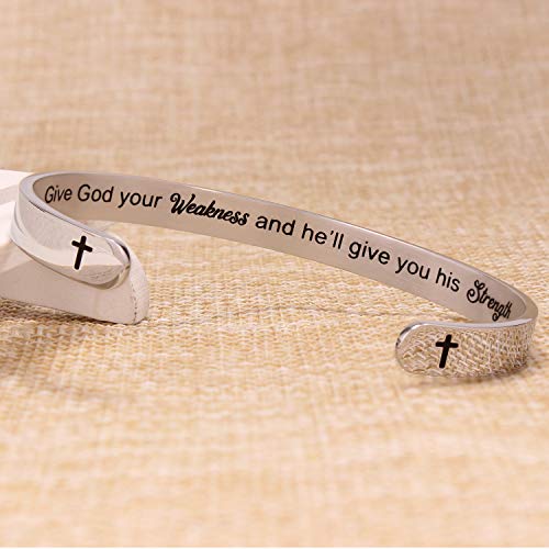 Btysun Bracelets for Women Mothers Day Bracelet Gifts from Daughter Inspirational Gifts for Women Graduation Gifts for Her Motivational Birthday Cuff Bangle Friendship Personalized Mantra Jewelry… - style: Give God your Weakness and he'll give you his Str