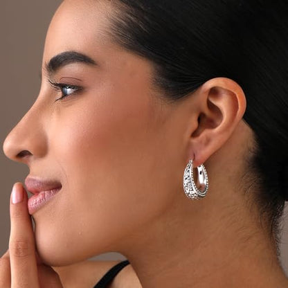 LeCalla 925 Sterling Silver Bali-Style Hoop Earrings Lightweight Click-Top Antique Two-Tone Beaded Italian Bali Style Earring Hoops for Women - style: Antique Caviar Beaded Style