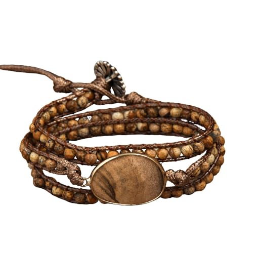 Handmade Boho Wrap Bracelets Natural Turquoise Crystal Stone Variety Beaded Strand Bracelet - color: Picture Stone