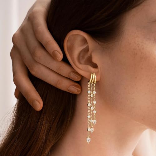 14K Gold Plated Dangle Earrings for Women, Dainty Hoop Huggie Studs, Long Hanging Tassel Chain Multi Pierced Ear Stacking Jewelry Gifts - color: CZ Drop Dangle-Gold