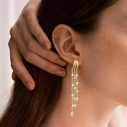14K Gold Plated Dangle Earrings for Women, Dainty Hoop Huggie Studs, Long Hanging Tassel Chain Multi Pierced Ear Stacking Jewelry Gifts - color: CZ Drop Dangle-Gold