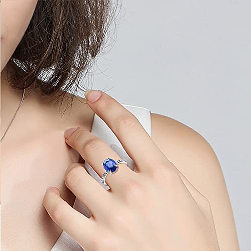 KUNSIR 925 Silver Cubic Zirconia Ring Size 7-9 Wedding Band Sterling Silver Eternity Ring Modern Style - style: Blue Stone Ring