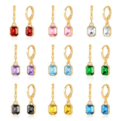 Multicolor Crystal Dangle Studs Earrings Set for Women 925 Silver Hypoallergenic Dangle Earrings Leverback Drop Earring Fashion Cubic Zirconia Leverback Stud Earring Sets Trendy Cubic Zirconia Jewelry Gifts for Women - style: 12-S-G
