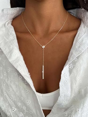 CHESKY Lariat Necklace for Women，14k Gold/Sliver Plated Layered Necklace | Gold/Sliver Long Necklace，Dainty Cross Pendant, Wedding Y-Shaped Drop Chain, Waterproof Jewelry Gift for Women Everyday Wear - style: YCZ