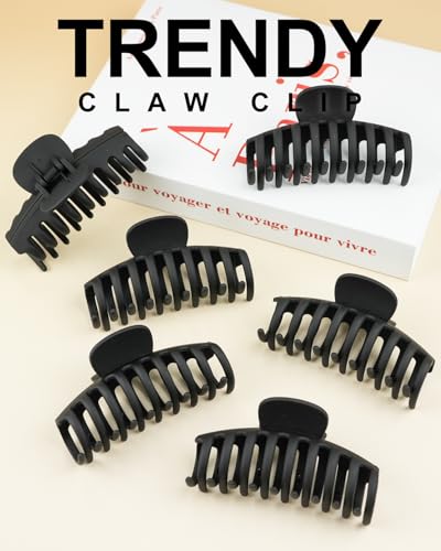 Medium Hair Claw Clips for Thin and Medium Thick Hair, Strong Hold Hair Clips for Fine Hair, Non-slip Cute Claw Clips for Women and Girls, Extra Lightweight Matte Jaw clips (Black) - color: Black