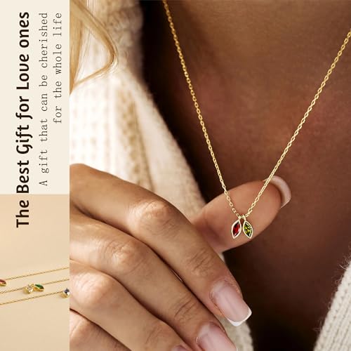 2026 Graduation Gifts Birthstone Necklace for Women Dainty Gold Necklace with 2 Birthstone Birthday Gift for Her Teen Girl Gift Trendy Stuff for Her Mom Daughter Girlfriend Friend Christmas Stocking Stuffers - color: 01-08 Jan & Aug, style: Leaf