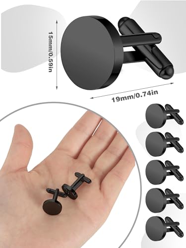 Newcotte 5 Pairs Cufflinks for Men Round Silver Cufflinks Mens Classic Stainless Steel Cuff Links Set for Wedding Gifts - color: Black
