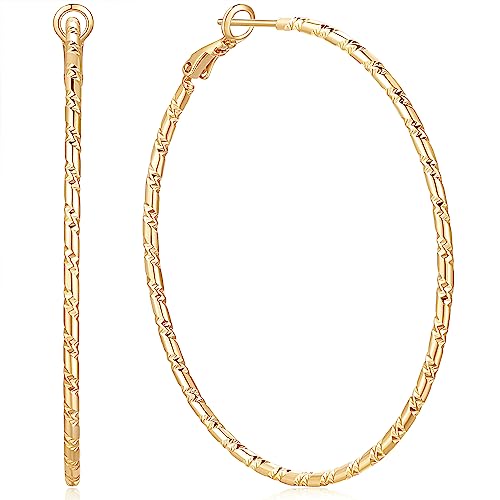 SPOINT Gold Hoop Earrings for Women 14K Gold Hoop Earrings for Women | 14K Gold Earrings for Women Lightweight Large Gold Hoop Earrings Hypoallergenic Gold Hoops Earring for Women 35/45/55mm