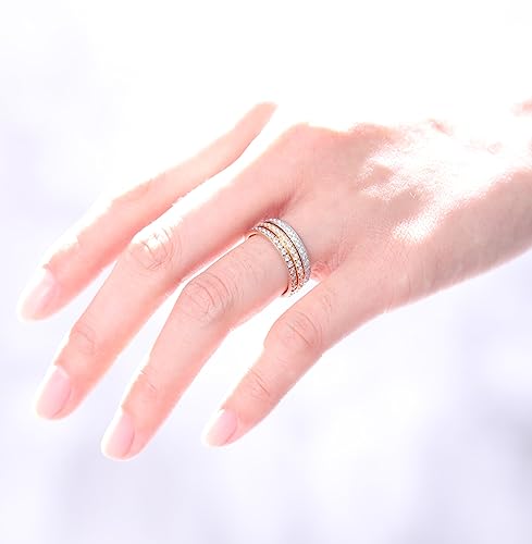 TIGRADE 2mm Women Titanium Eternity Ring Cubic Zirconia Anniversary Wedding Engagement Band Size 3-13.5 - color: Rose Gold
