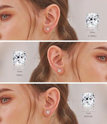 "STUNNING FLAME" Trillion-cut/Cushion-cut/Emerald-cut/Marquise-cut ... 18K White Gold Plated Sterling Silver Cubic Zirconia Simulated Diamond Stud Earrings for Women - color: Cushion-Cut, size: small-white gold plated silver