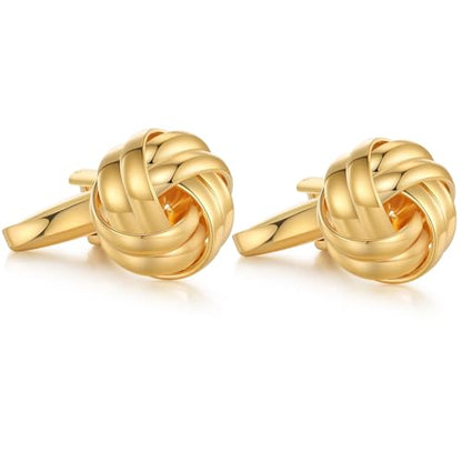 HONEY BEAR Twist Knot Cufflinks for Men Wedding Business | Tarnish-Resistant, Steel-Plated Copper Base, Gift Box, for Groomsmen, Father, Husband, Anniversary, Formal Events - style: Shinny Gold