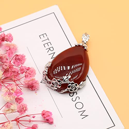 LE SKY Natural Stone Pendants Waterdrop Shape Mixed Crystal Agate Alloy Base Pendant Charms for Jewelry Making DIY Random 5 Pcs