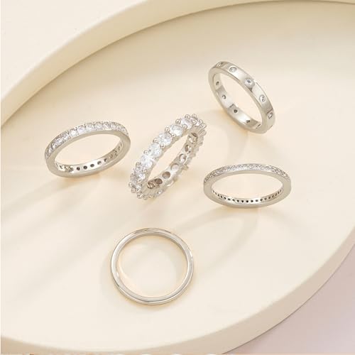 Gold Rings for Women Non Tarnish, 14k Gold Plated Dainty Stacking Cubic Zirconia Thumb Rings, Gold Knuckle Women Rings Set Jewelry Size 5-10 - color: silver