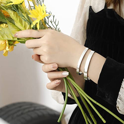 Stainless Steel Open Bangle Bracelet for Women 6mm/8mm Fashion Adjustable Wristband - color: B-Silver, size: 6mm