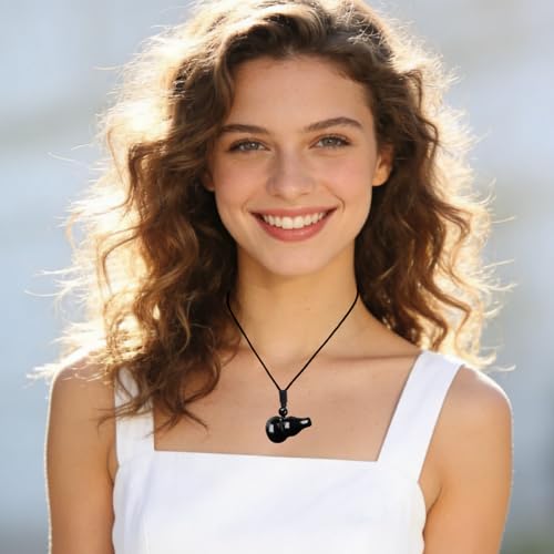 Anjiucc Natural Gemstone Gourd Hulu Wulu Pendant Necklace Healing Crystal Stone with Adjustable Chain Amulet Talisman for Good Luck - color: Black Obsidian