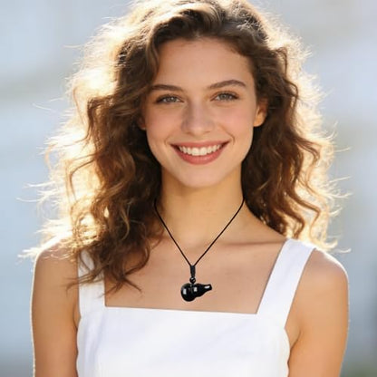 Anjiucc Natural Gemstone Gourd Hulu Wulu Pendant Necklace Healing Crystal Stone with Adjustable Chain Amulet Talisman for Good Luck - color: Black Obsidian