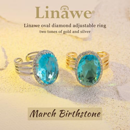 Linawe Costume Jewelry Adjustable Cocktail Ring for Women | Copper, Rhinestone, Cubic Zirconia, Oval, Fake Diamond, Crystal, Stone, Birthstone, Gemstone, Big, Chunky, Statement - color: Yellow Blue