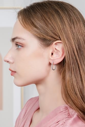 Hoops & Loops 925 Sterling Silver Cubic Zirconia Inside Out Oval Hoop Earrings for Women, 20mm 25mm 30mm - color: 20mm-Silver