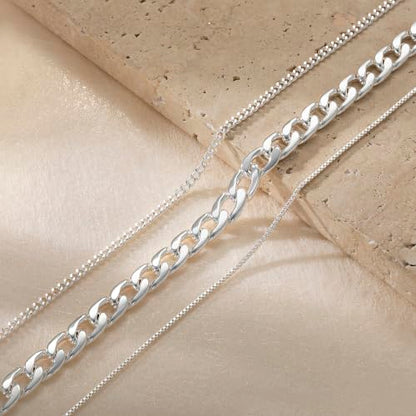Tewiky Layered Necklaces for Women 14k Gold Plated Chain Necklace Set | Chunky Herringbone/Snake/Rope/Box/Cuban Link Chain for Women, Layering Stack Choker Necklace, Dainty Jewelry Set Non Tarnish - color: Silver--style I
