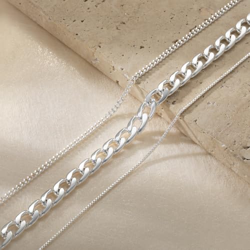 Tewiky Layered Necklaces for Women 14k Gold Plated Chain Necklace Set | Chunky Herringbone/Snake/Rope/Box/Cuban Link Chain for Women, Layering Stack Choker Necklace, Dainty Jewelry Set Non Tarnish - color: Silver--style I