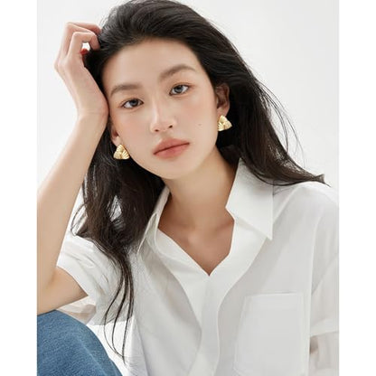 Statement Chunky Gold Earrings for Women Unique Square Stainless Steel Heaven Mayhem Button Stud Earrings Trendy Jewelry - style: Gold Triangle
