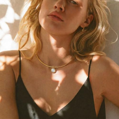 14K Gold Plated Collar Choker Necklace for Women Charm Jewelry | Trendy Dainty Statement Fashion Cubic Zirconia Pendant Necklace - color: 89A