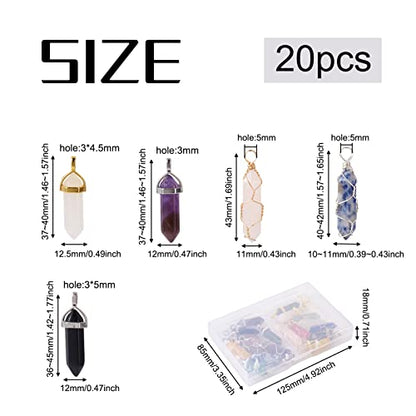 20pcs Mixed Gemstone Bullet & Hexagonal Chakra Crystal Pendants for Jewelry Making - color: 3-Mixed Color-Bullet with Wire Wrapped