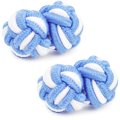 HONEY BEAR Round Silk Knot Elastic Fabric Cufflinks for Men Women 1 Pair | Wedding Business, Tarnish-Resistant, for Groomsmen, Father, Husband, Wife, Anniversary, and Formal Events - style: Blue with White