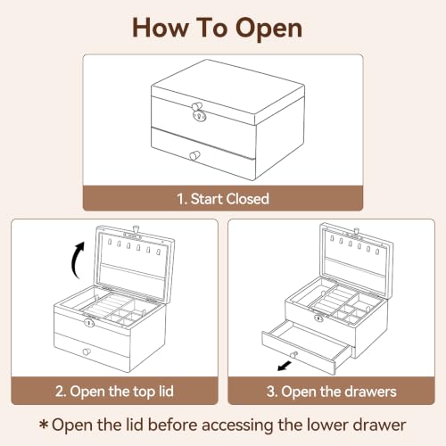 Black Walnut Wooden Lockable Jewelry Box, 3 Layer Organizer for Women | Solid Wood, Drawer, Removable Tray, Lock Key, Necklace Ring Earrings Watch Bracelet Case, Handcrafted, Gifts for Mom, Wome - color: 3 Layer Full Lock