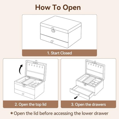 Black Walnut Wooden Lockable Jewelry Box, 3 Layer Organizer for Women | Solid Wood, Drawer, Removable Tray, Lock Key, Necklace Ring Earrings Watch Bracelet Case, Handcrafted, Gifts for Mom, Wome - color: 3 Layer Full Lock