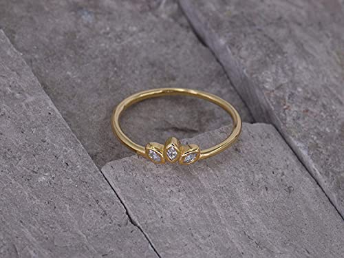 Sterling Silver Delicate Dainty Ring for Stacking Three-Stone Marquise Ring - color: 18K Yellow Gold Plating - Yellow