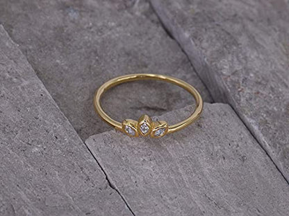 Sterling Silver Delicate Dainty Ring for Stacking Three-Stone Marquise Ring - color: 18K Yellow Gold Plating - Yellow