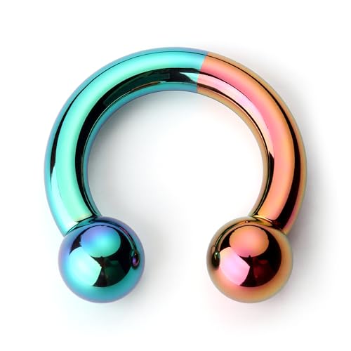 BodyBonita Anodized Septum Rings, G23 Titanium Nose Ring Horseshoe, Large PA Ring 6G 8G 12G, Internally Threaded Circular Barbell Stretched Gauges for Ears, CBR Body Piercing Jewelry for Women Men - color: Anodized Green&Pink, size: 8G(3.2mm)-10mm