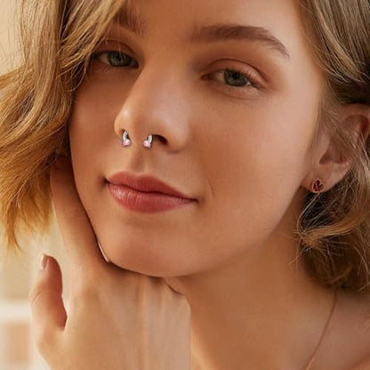 ONESING 9-40 Pcs Nose Rings - Hoops, Studs & L Shape - Hypoallergenic Stainless Steel Nose Piercings for Women & Men - color: 20G-Pink CZ -Silver