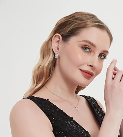 Teardrop Cubic Zirconia Jewelry Set Necklace Earrings Bracelet Bridal Wedding Jewelry for Women Bridesmaid Prom Party - color: 3 Set - Rose Gold Plated