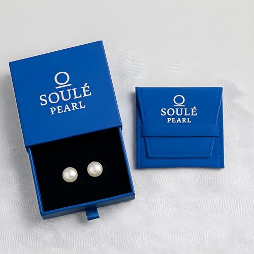 AAA+ Real Freshwater Pearl Stud Earrings, Sterling Silver Hypoallergenic | Hand-Matched White Round Pearls, 925 Silver Posts & Backs, Smooth High-Luster Surface, Soule Pearl Gift Box - color: Rhodium Plated, size: 6.0-6.5mm