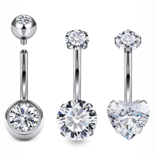 Belly Button Rings Surgical Steel Internally Threaded Belly Button Ring 10MM/12MM/14MM/16MM Navel Rings for Women Clear CZ 14G Long Bar Navel Piercing Jewelry - color: silvertone, size: 10mm bar length