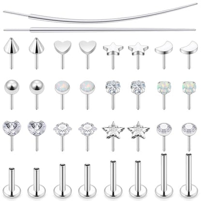 20/18/16G Threadless Nose Rings Flat Back Stud Earrings Piercing Jewelry for Women Men 6/7/8mm Push In Bar Cartilage Tragus Lip Medusa Monroe Labret Stud Hypoallergenic Surgical Steel - size: 16g*6/7/8/10mm