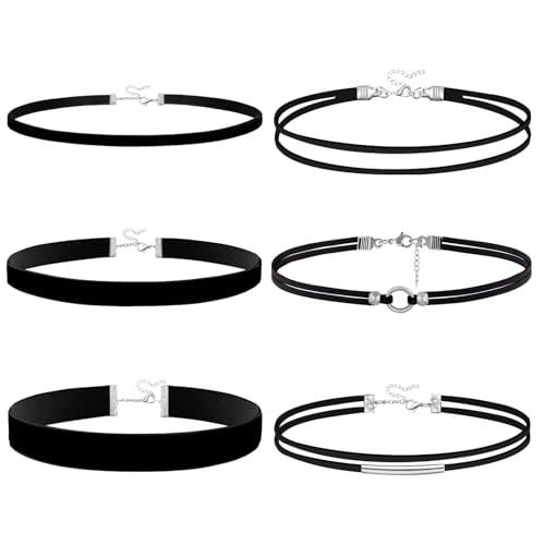Black Choker Necklace Set Velvet Lace Choker Daisy Gothic Punk Classic Choker - color: 6pcs