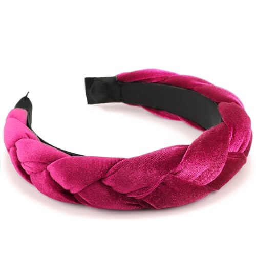 DRESHOW Braided Headbands for Women Velvet Hair Hoop Elastic Criss Cross Hair Bands Accessories - color: 01 Pc Velvet Braided: Fuschia