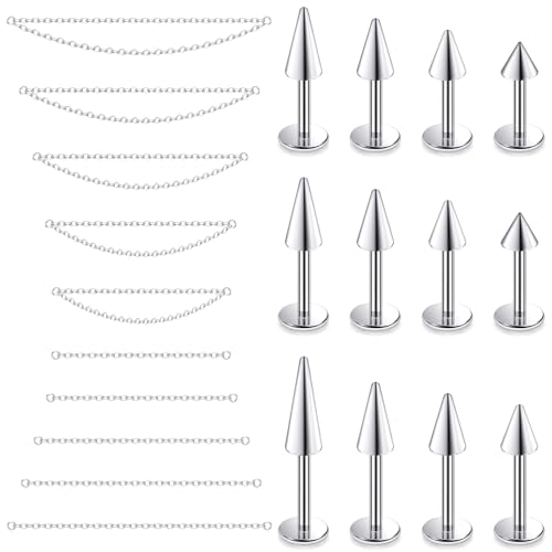 20G 18G 16G Flat Back Earrings Nose Rings Studs Chain Piercing Surgical Steel Spike Lip Nose Rings Stud Snake Bite Tragus Helix Conch Cartilage Earrings Piercing Jewelry For Women Men - color: Silver, size: 16 Gauge