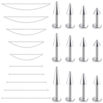 20G 18G 16G Flat Back Earrings Nose Rings Studs Chain Piercing Surgical Steel Spike Lip Nose Rings Stud Snake Bite Tragus Helix Conch Cartilage Earrings Piercing Jewelry For Women Men - color: Silver, size: 16 Gauge