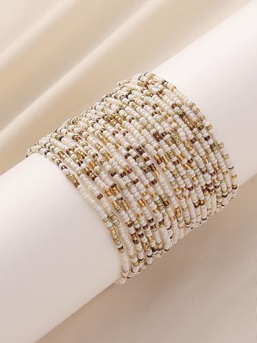 18Pcs Handmade Bohemian Multilayer Colorful Seed Beaded Stretch Stackable Bracelet Anklets Women's Summer Beach Vacation Jewelry Party Gift - color: brown