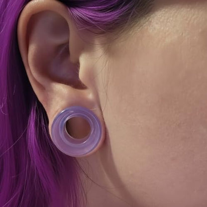 Lavender Opalite hollow Glass Ear Plug gauges ear tunnel gauges includes sizes 2 gauge though 25mm 1 inch ear stretching gauges stretching jewerly piercing plugs 00 gauge - size: 22 mm (7/8 inch)