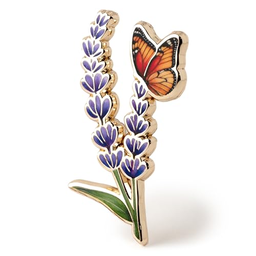 Lavender Pin & Butterfly Flower Pin, Floral Insect Art, Nature Lover Gift, Botanical Accessory, Purple Flower Lapel